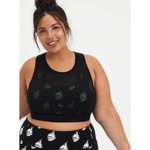 TORRID Active Black Mesh Front Skull Flames Sports Bra Size 2
